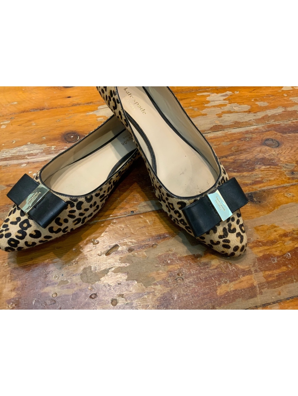 kate spade Leopard Print Pointed Flats with Black Bow and Gold Accent - Picture 4 of 4
